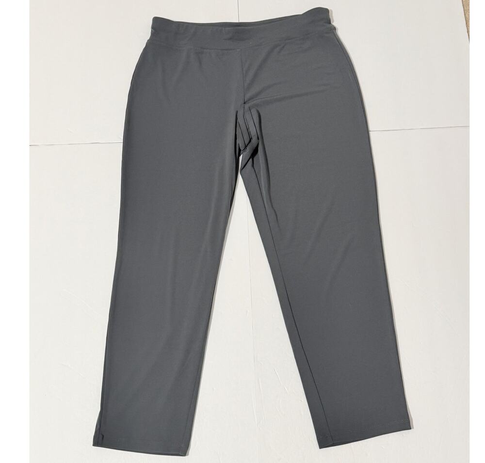 Susan Graver Essentials Pet Liquid Knit Straight Leg Pants, Gray-Green, Size MP